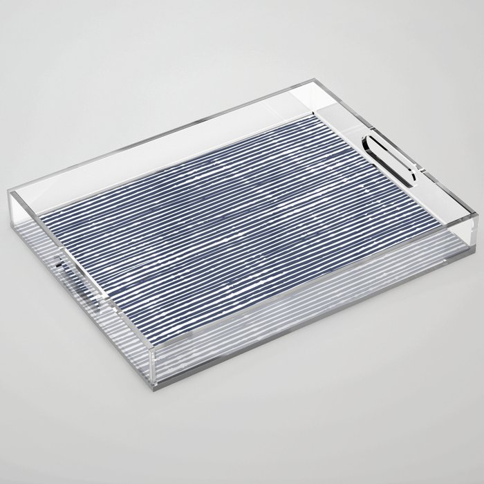 Abstract Stripes Pattern, Indigo, Navy Blue Acrylic Tray Gallery Image 1