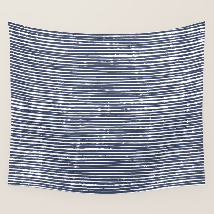 Abstract Stripes Pattern, Indigo, Navy Blue Wall Tapestry Gallery Image 4
