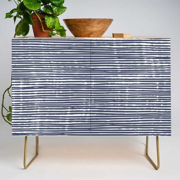 Abstract Stripes Pattern, Indigo, Navy Blue Credenza Gallery Image 1
