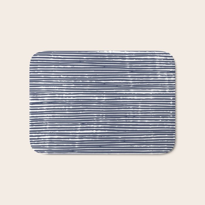 Abstract Stripes Pattern, Indigo, Navy Blue Bath Mat Gallery Image 1