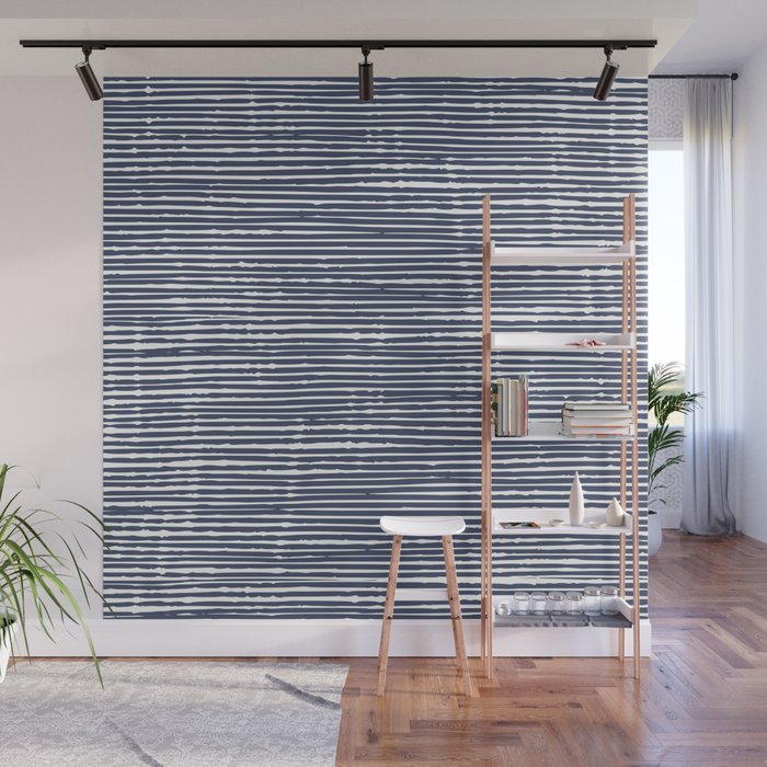 Abstract Stripes Pattern, Indigo, Navy Blue Wall Mural Gallery Image 1