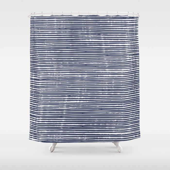 Abstract Stripes Pattern, Indigo, Navy Blue Shower Curtain Gallery Image 1