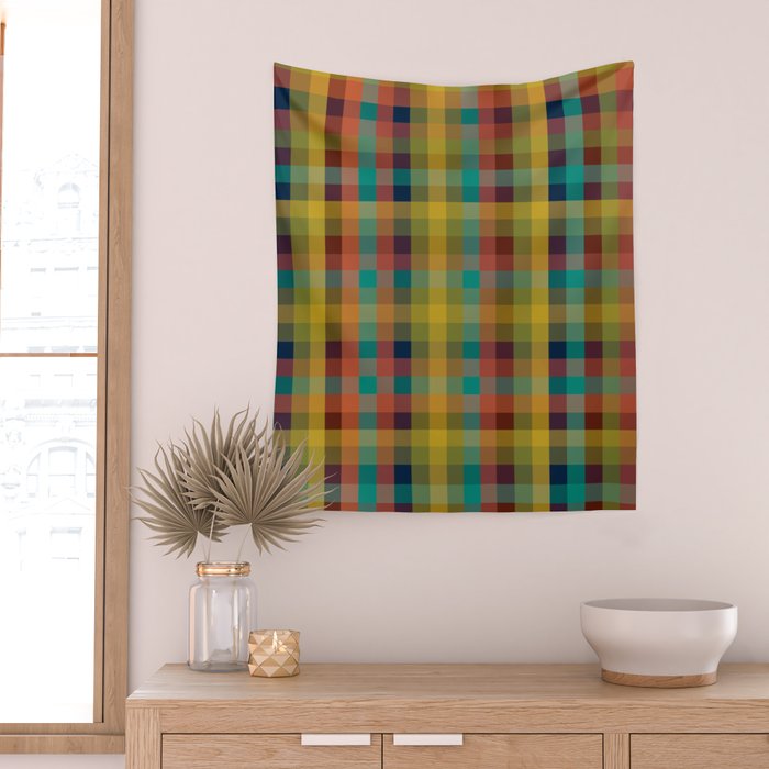 Mid Mod Retro Check Pattern Wall Tapestry Gallery Image 2