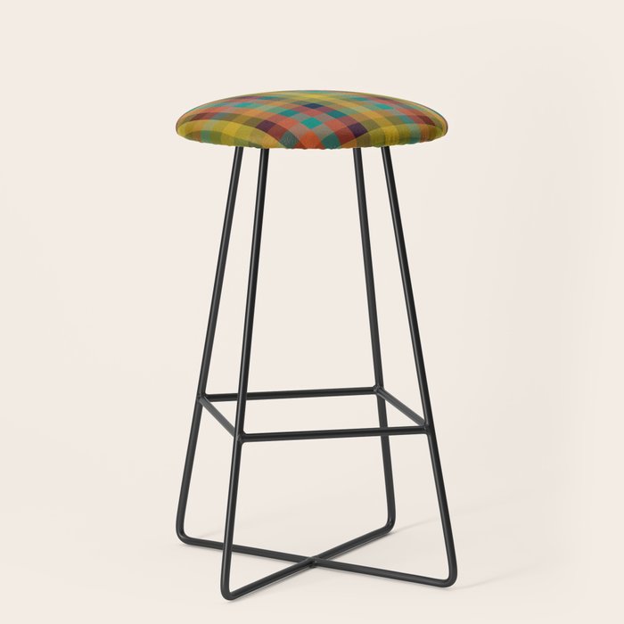 Mid Mod Retro Check Pattern Stool Gallery Image 1