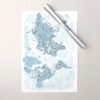 Steel watercolor detailed world map Raul Wrapping Paper Gallery Image 1