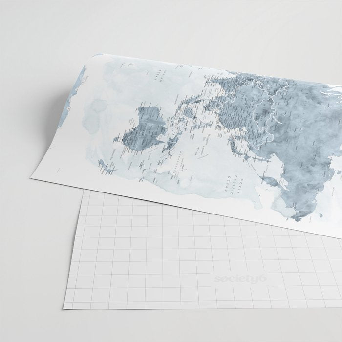 Steel watercolor detailed world map Raul Wrapping Paper Gallery Image 2