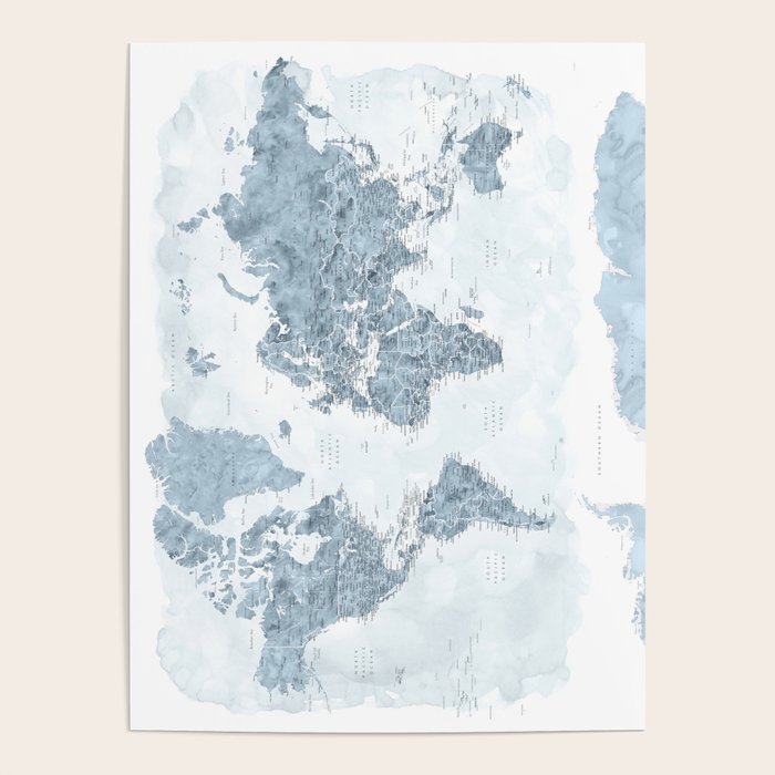 Steel watercolor detailed world map Raul Poster Gallery Image 4
