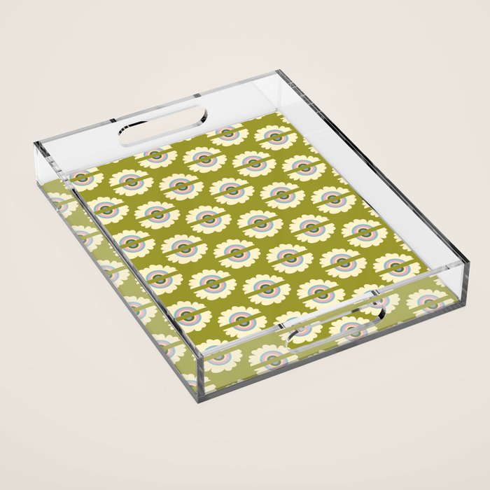 Retro Rainbow Flower Acrylic Tray Gallery Image 1