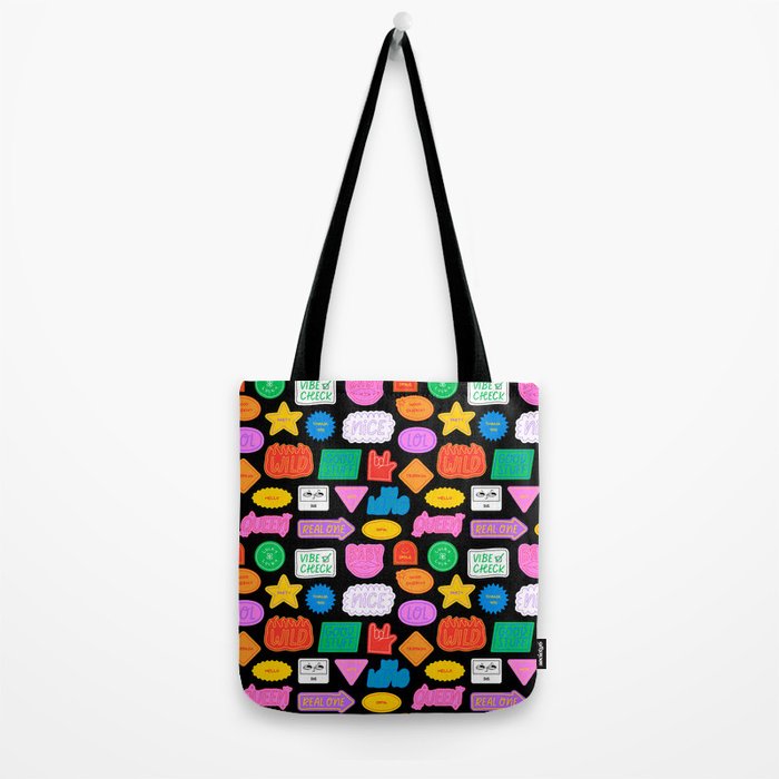 Funny retro sticker quote cartoon pattern Tote Bag Gallery Image 2