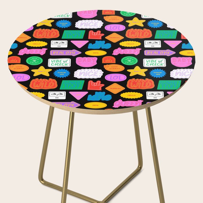 Funny retro sticker quote cartoon pattern Side Table Gallery Image 2