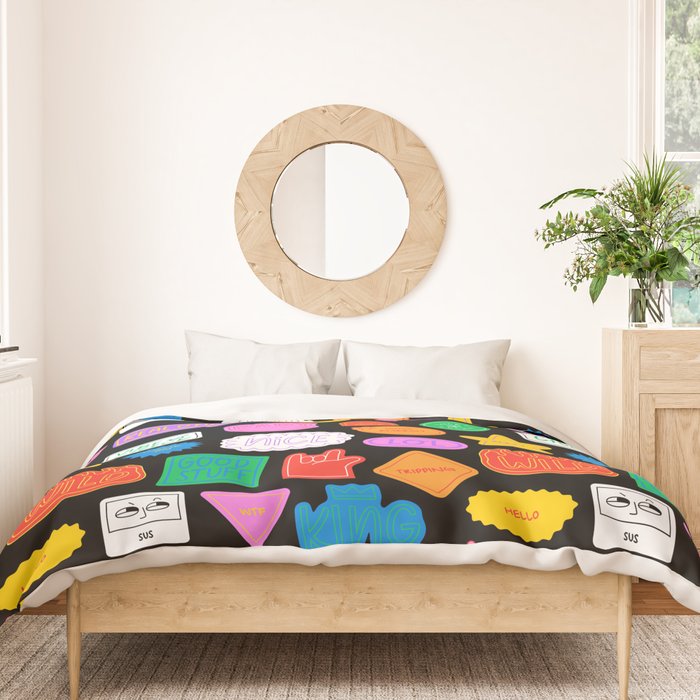Funny retro sticker quote cartoon pattern Duvet Cover Gallery Image 3