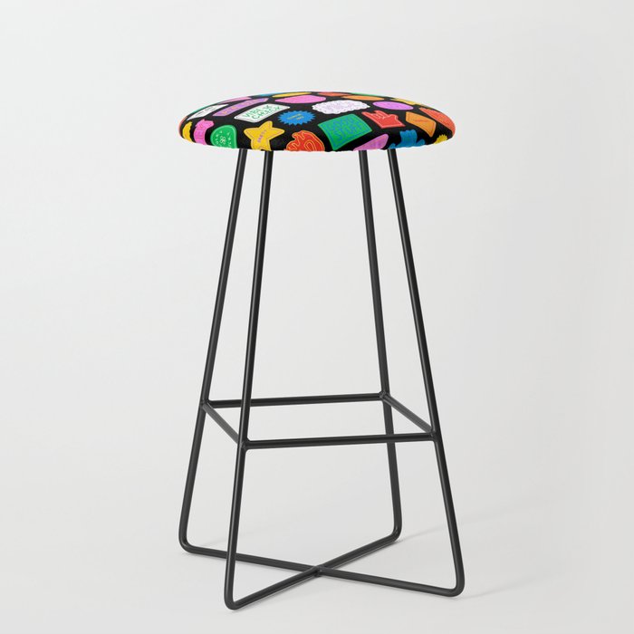 Funny retro sticker quote cartoon pattern Stool Gallery Image 1