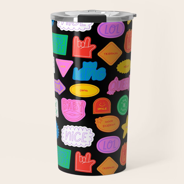 Funny retro sticker quote cartoon pattern Travel Mug Gallery Image 1