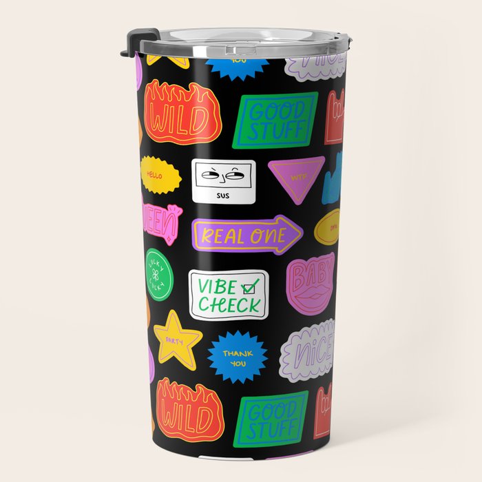 Funny retro sticker quote cartoon pattern Travel Mug Gallery Image 3