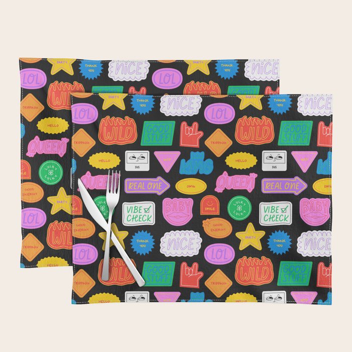 Funny retro sticker quote cartoon pattern Placemat Gallery Image 1