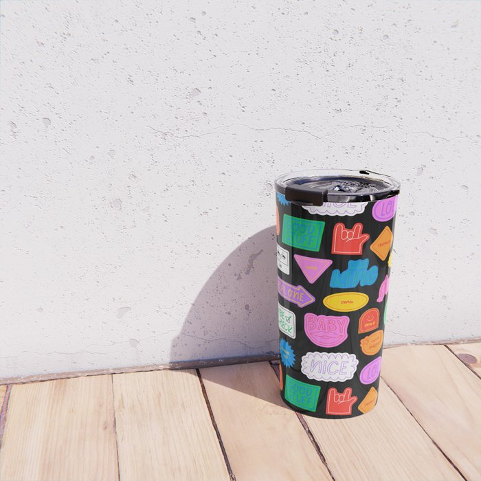 Funny retro sticker quote cartoon pattern Travel Mug Gallery Image 4