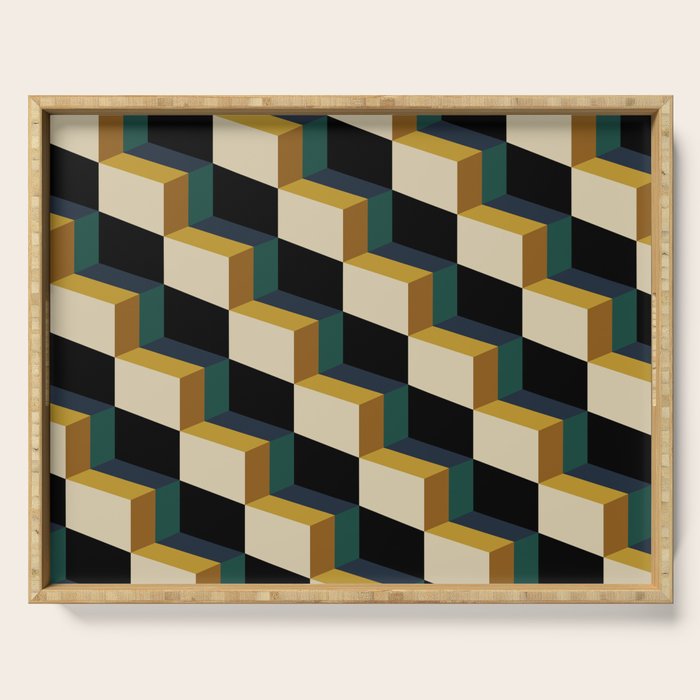 Cuboid Mid Century Abstract Shapes Pattern I Serving Tray Gallery Image 1