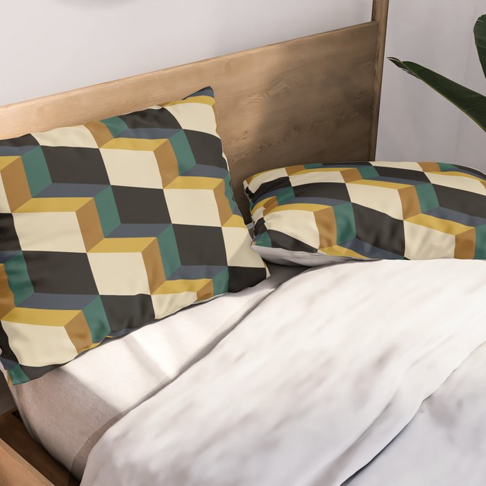 Cuboid Mid Century Abstract Shapes Pattern I Pillow Sham Gallery Image 2