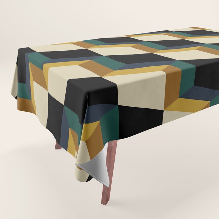 Cuboid Mid Century Abstract Shapes Pattern I Tablecloth Gallery Image 1