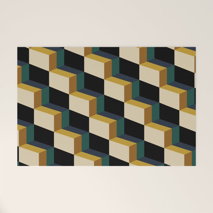 Cuboid Mid Century Abstract Shapes Pattern I Welcome Mat Gallery Image 1
