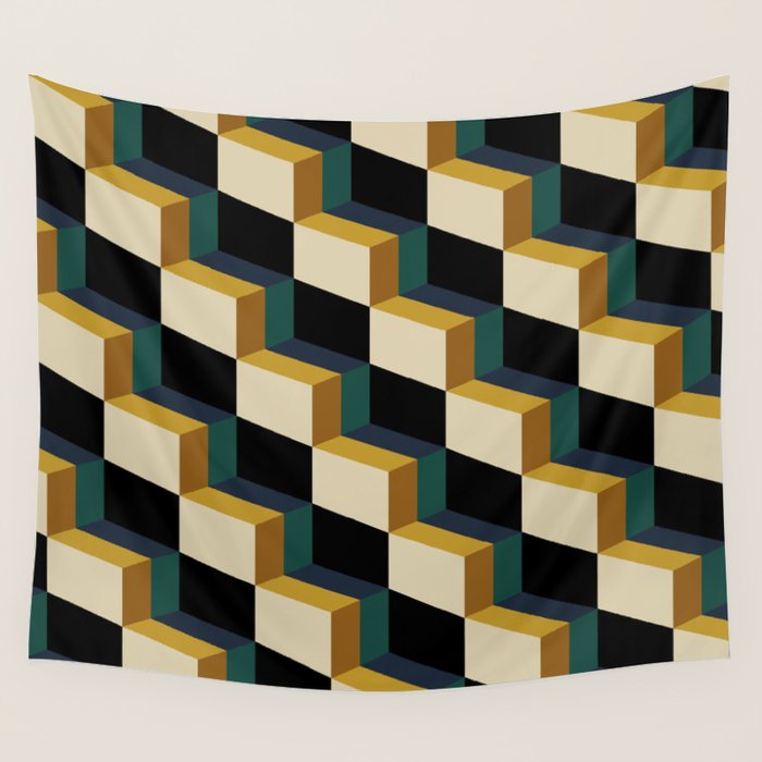 Cuboid Mid Century Abstract Shapes Pattern I Wall Tapestry Gallery Image 1