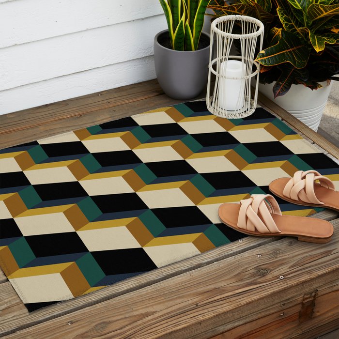 Cuboid Mid Century Abstract Shapes Pattern I Outdoor Rug Gallery Image 2