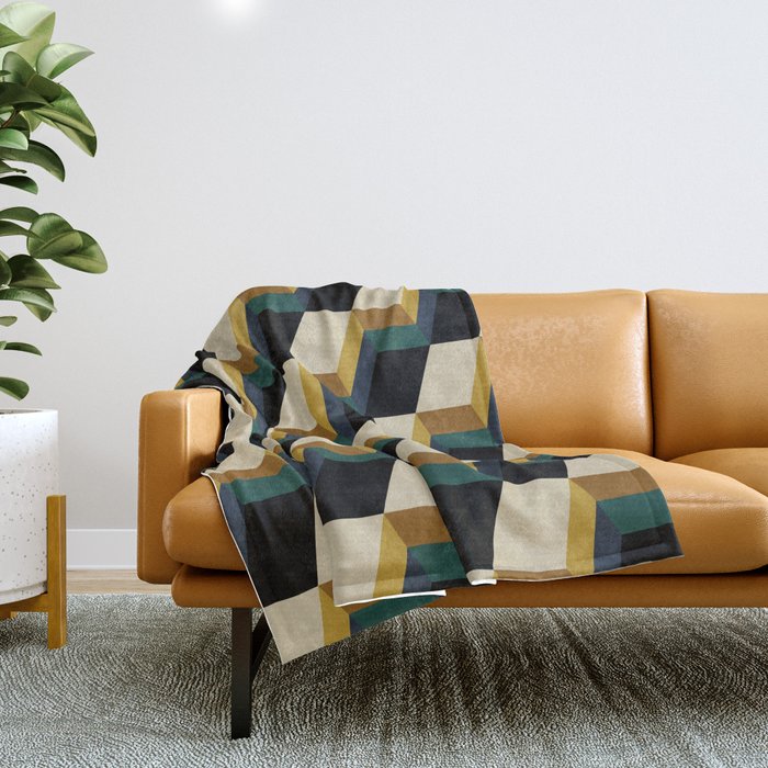 Cuboid Mid Century Abstract Shapes Pattern I Throw Blanket Gallery Image 1