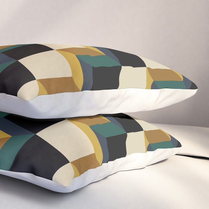 Cuboid Mid Century Abstract Shapes Pattern I Pillow Sham Gallery Image 3