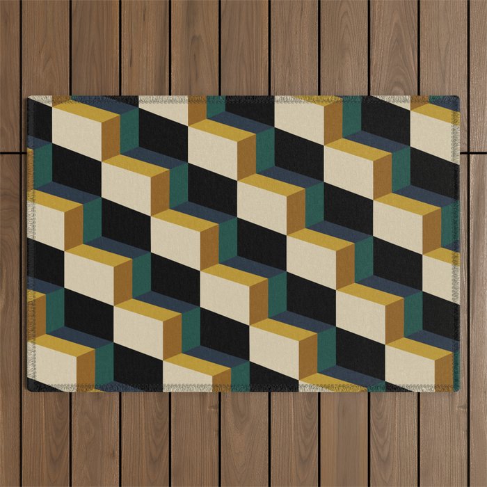 Cuboid Mid Century Abstract Shapes Pattern I Outdoor Rug Gallery Image 1