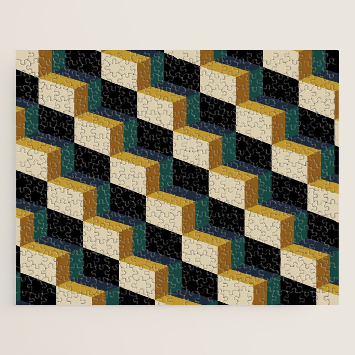 Cuboid Mid Century Abstract Shapes Pattern I Jigsaw Puzzle Gallery Image 1