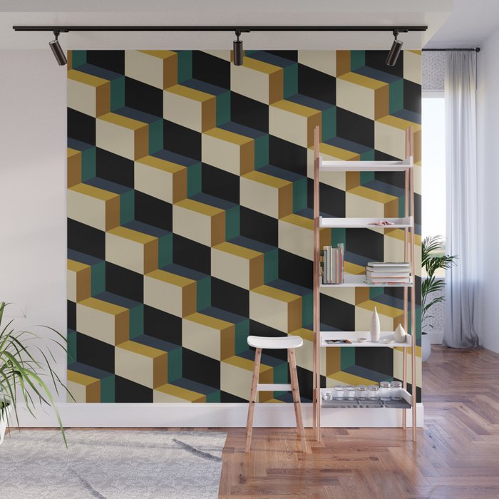Cuboid Mid Century Abstract Shapes Pattern I Wall Mural Gallery Image 1