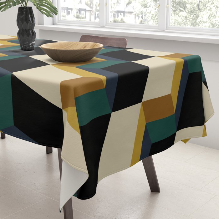 Cuboid Mid Century Abstract Shapes Pattern I Tablecloth Gallery Image 3