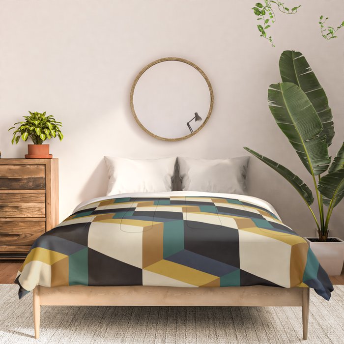 Cuboid Mid Century Abstract Shapes Pattern I Comforter Gallery Image 3
