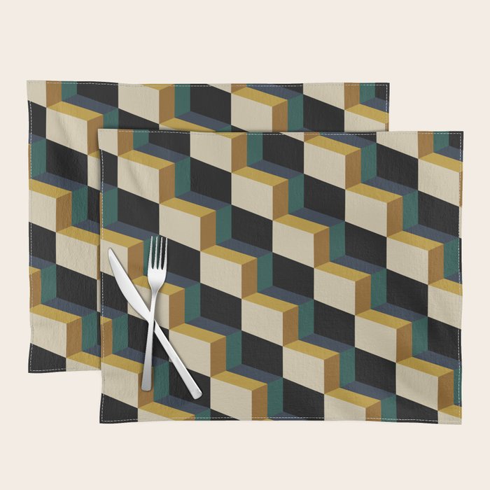 Cuboid Mid Century Abstract Shapes Pattern I Placemat Gallery Image 1
