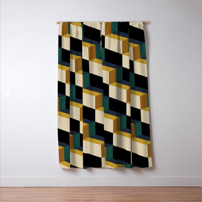 Cuboid Mid Century Abstract Shapes Pattern I Window Curtain Gallery Image 3