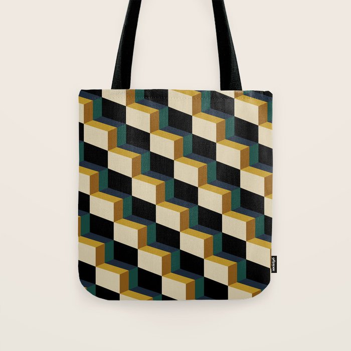 Cuboid Mid Century Abstract Shapes Pattern I Tote Bag Gallery Image 1