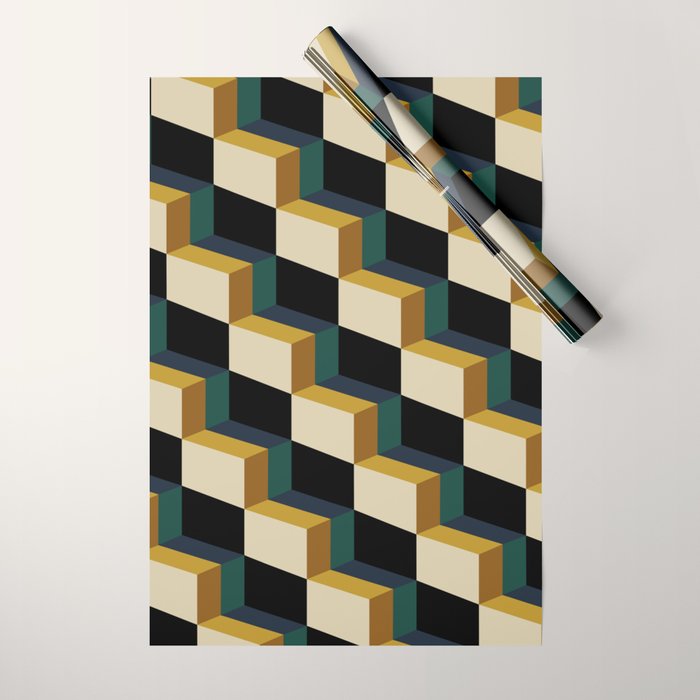 Cuboid Mid Century Abstract Shapes Pattern I Wrapping Paper Gallery Image 1