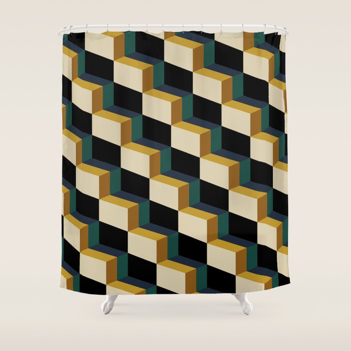 Cuboid Mid Century Abstract Shapes Pattern I Shower Curtain Gallery Image 1