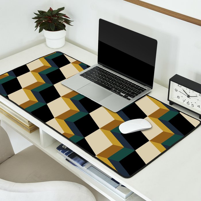 Cuboid Mid Century Abstract Shapes Pattern I Desk Mat Gallery Image 2