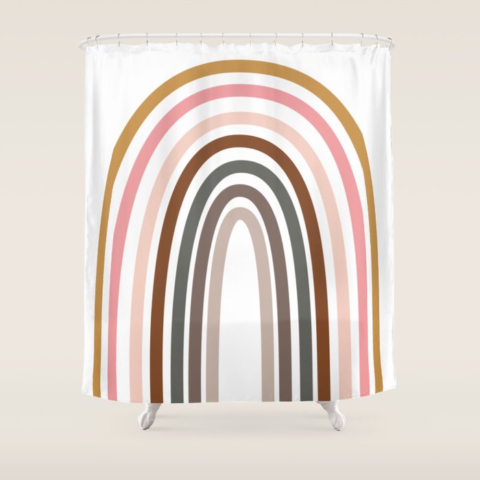 Whimsical Rainbow in Earthy Colors Shower Curtain Gallery Image 1