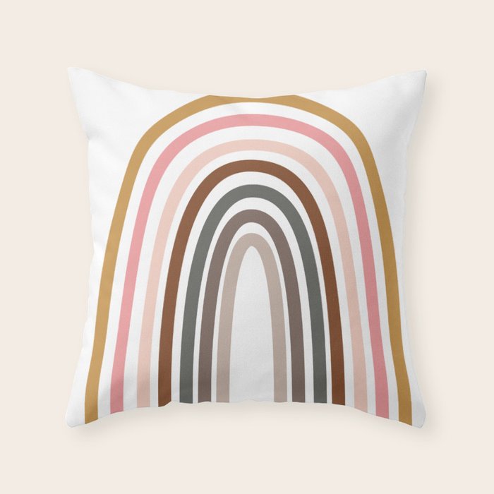 Whimsical Rainbow in Earthy Colors Throw Pillow Gallery Image 1