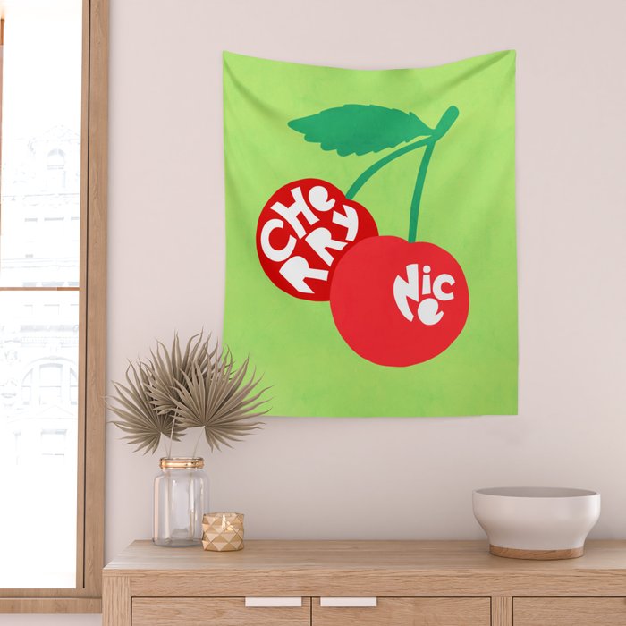 Big fruit Cherry duo with fun pun 'Cherry Nice'  Wall Tapestry Gallery Image 2