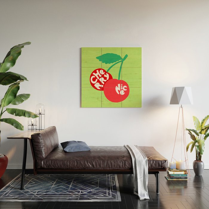 Big fruit Cherry duo with fun pun 'Cherry Nice'  Wood Wall Art Gallery Image 2