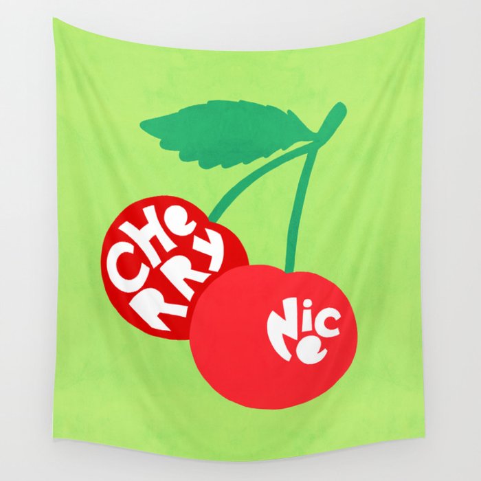 Big fruit Cherry duo with fun pun 'Cherry Nice'  Wall Tapestry Gallery Image 4