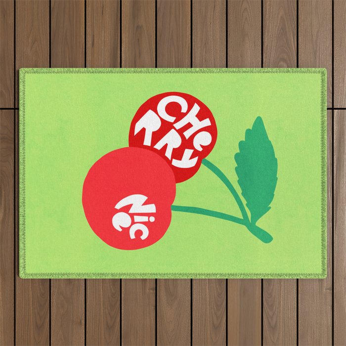 Big fruit Cherry duo with fun pun 'Cherry Nice'  Outdoor Rug Gallery Image 1