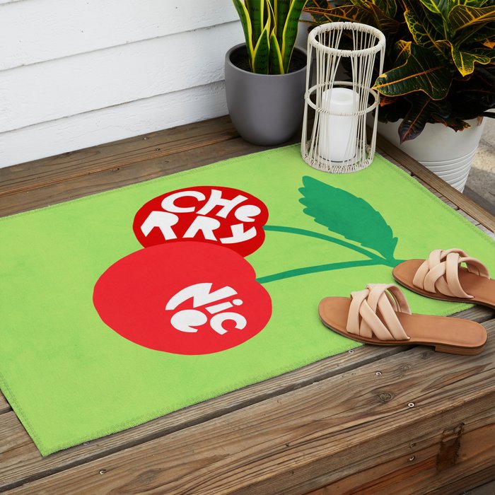 Big fruit Cherry duo with fun pun 'Cherry Nice'  Outdoor Rug Gallery Image 2