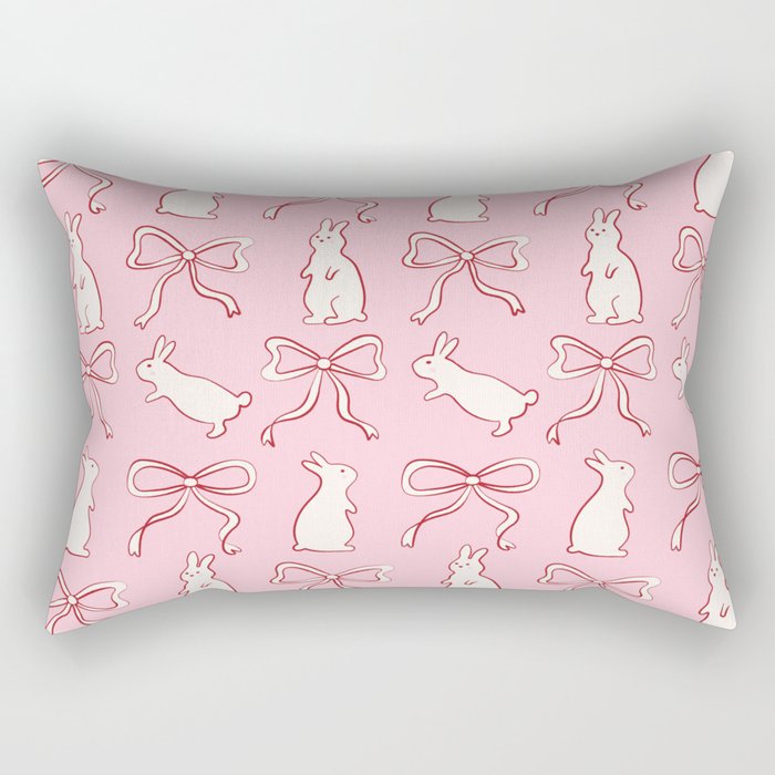 Ribbon Bows and Bunnies in Red, Pink and White Rectangular Pillow Gallery Image 2