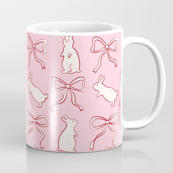 Ribbon Bows and Bunnies in Red, Pink and White Coffee Mug Gallery Image 1