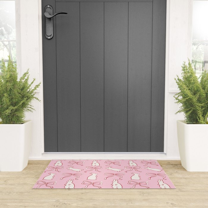 Ribbon Bows and Bunnies in Red, Pink and White Welcome Mat Gallery Image 3