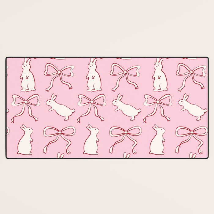 Ribbon Bows and Bunnies in Red, Pink and White Desk Mat Gallery Image 3